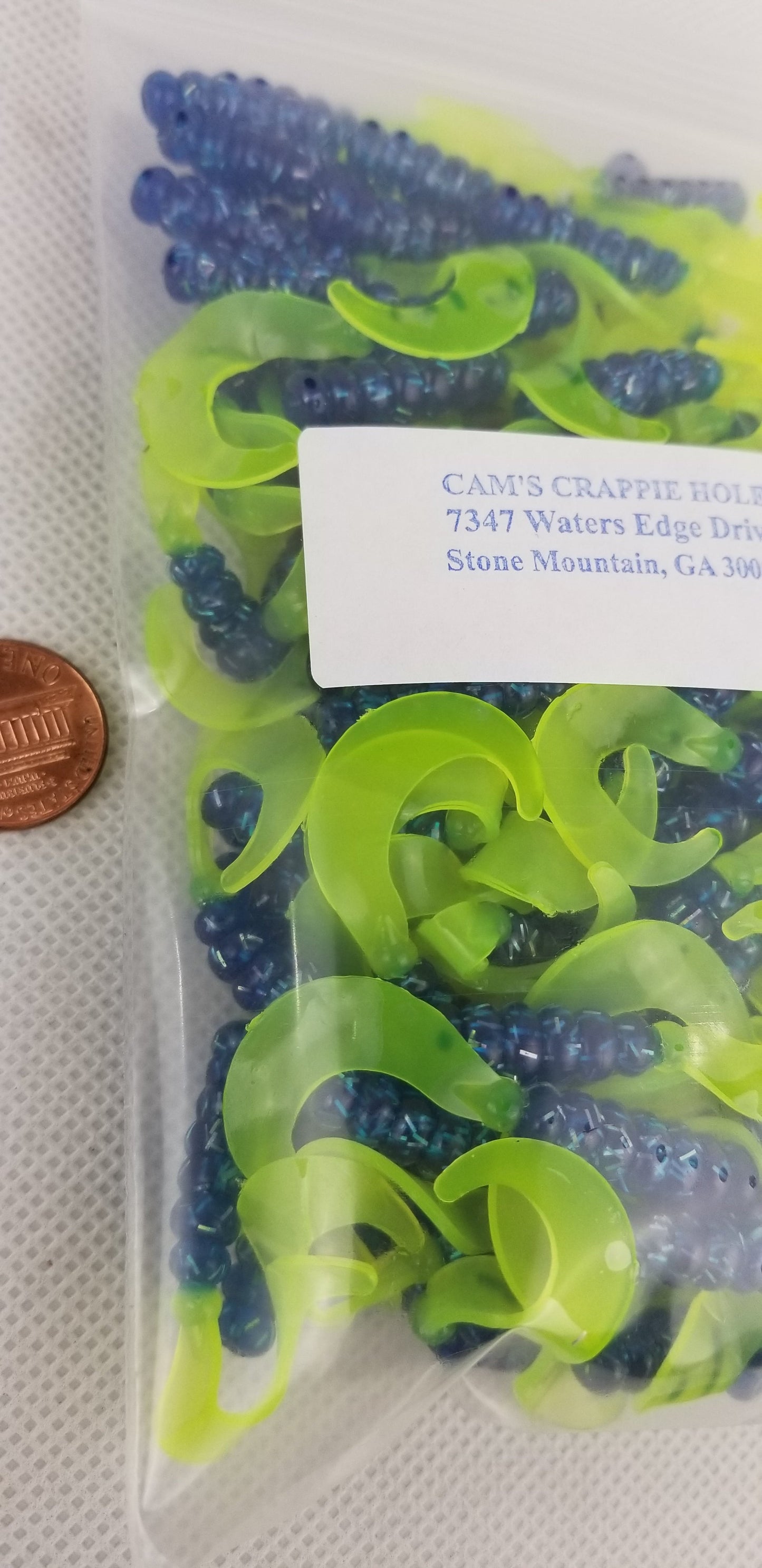 Cam's 2"(HOLOGRAM FLAKE) FIREBALL BLUE 100pc  Curly Tail Crappie Soft Jigs  [A Cam's Exclusive]