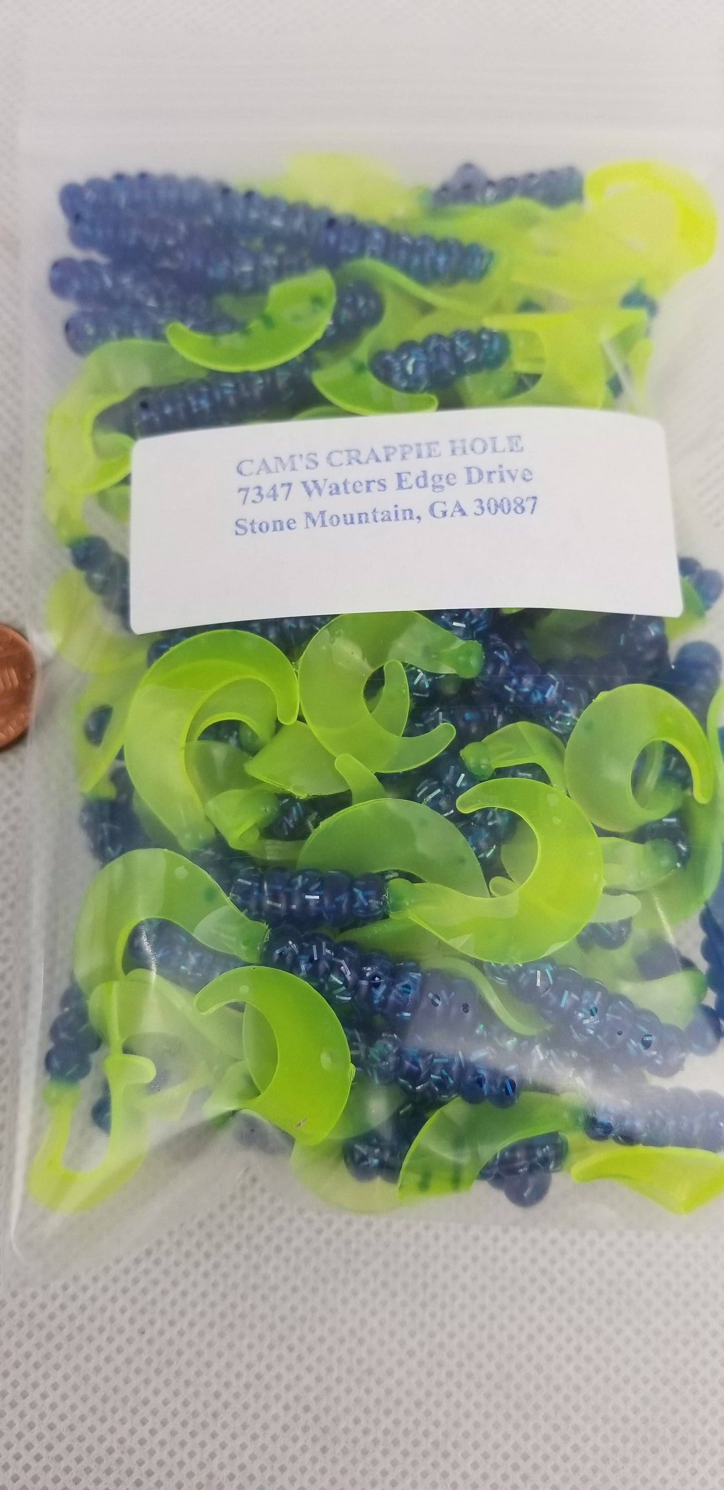 Cam's 2"(HOLOGRAM FLAKE) FIREBALL BLUE 100pc  Curly Tail Crappie Soft Jigs  [A Cam's Exclusive]