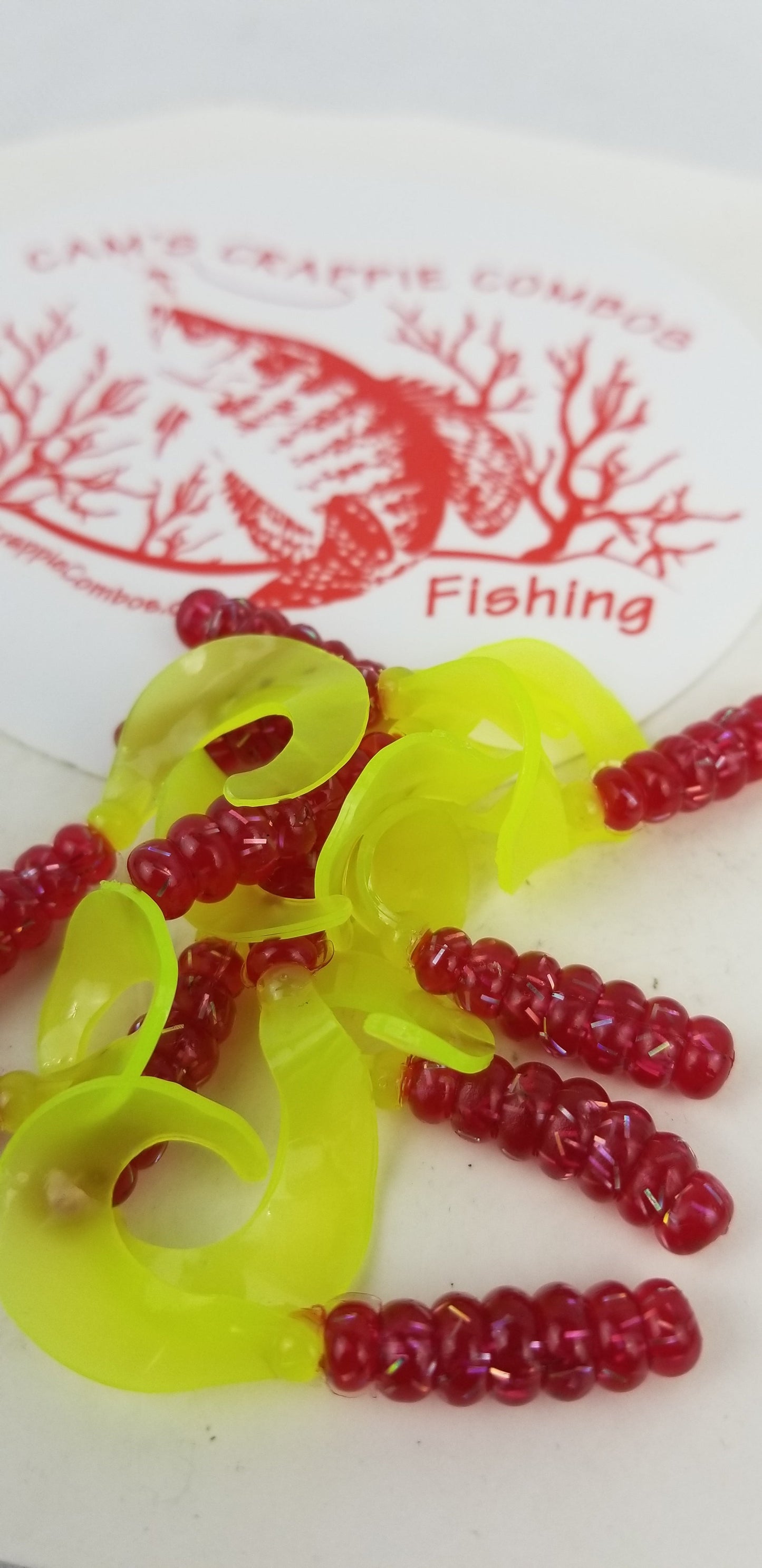 Cam's 2"(HOLOGRAM FLAKE) FIREBALL RED 35pc  Curly Tail Crappie Soft Jigs  [A Cam's Exclusive]