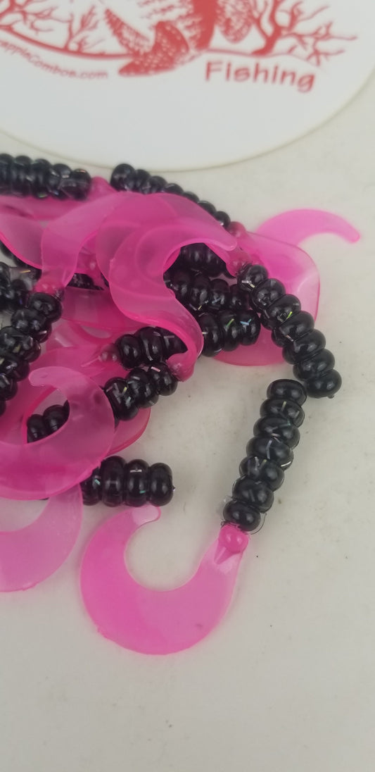 Cam's 2" BLACK BLAZE (HOLOGRAM FLAKE)  Curly Tail Grub 35pc  Crappie Soft Jigs  [A Cam's Exclusive]