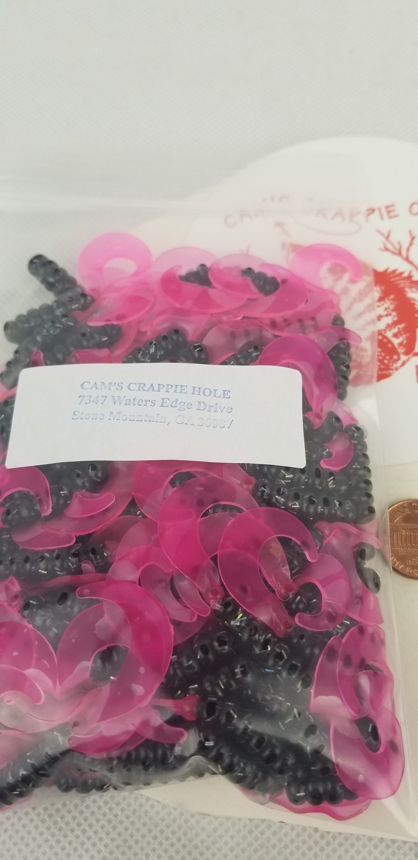 Cam's 2" BLACK BLAZE (HOLOGRAM FLAKE)  Curly Tail Grub 100pc  Crappie Soft Jigs  [A Cam's Exclusive]