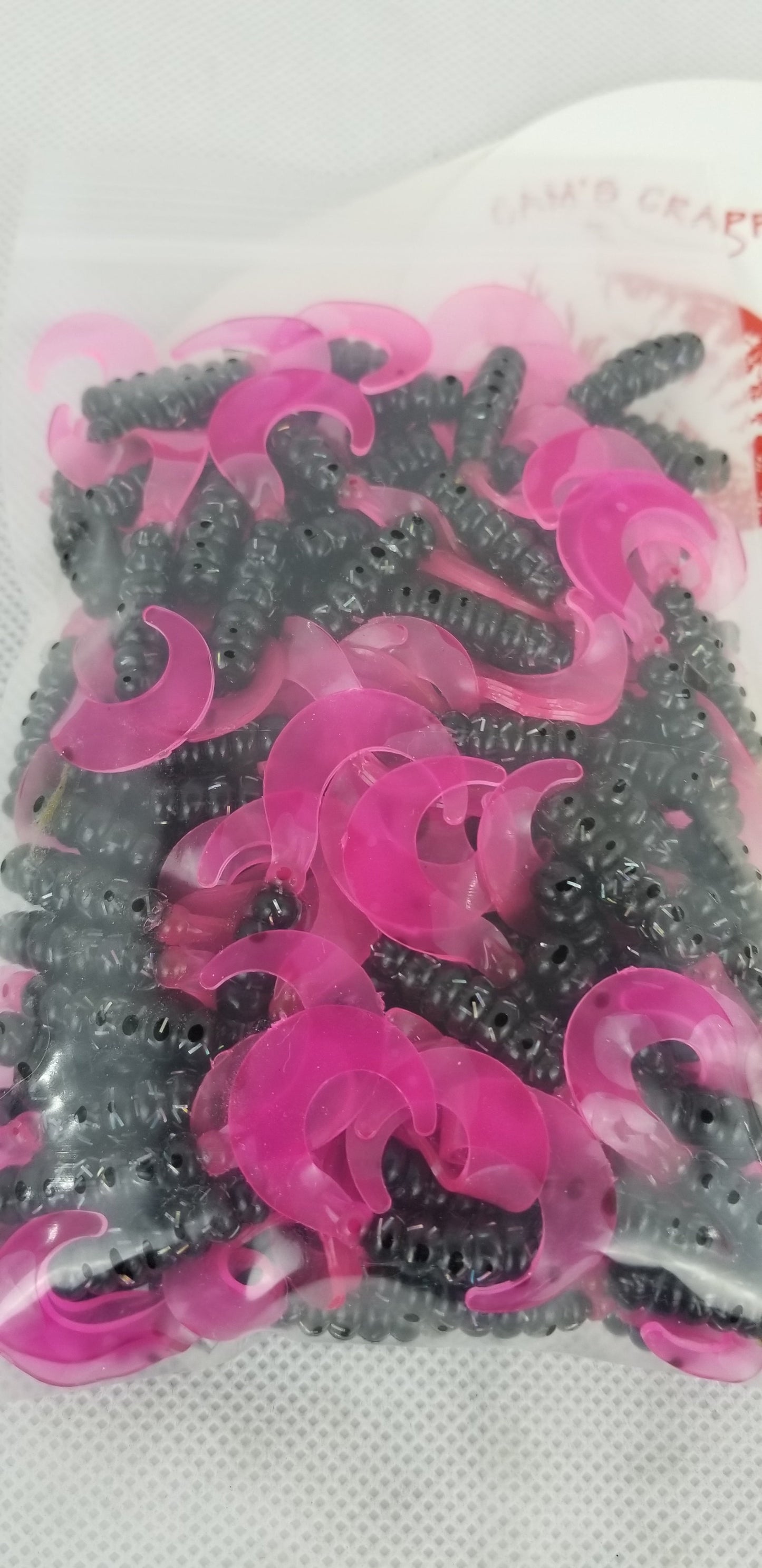 Cam's 2" BLACK BLAZE (HOLOGRAM FLAKE)  Curly Tail Grub 100pc  Crappie Soft Jigs  [A Cam's Exclusive]