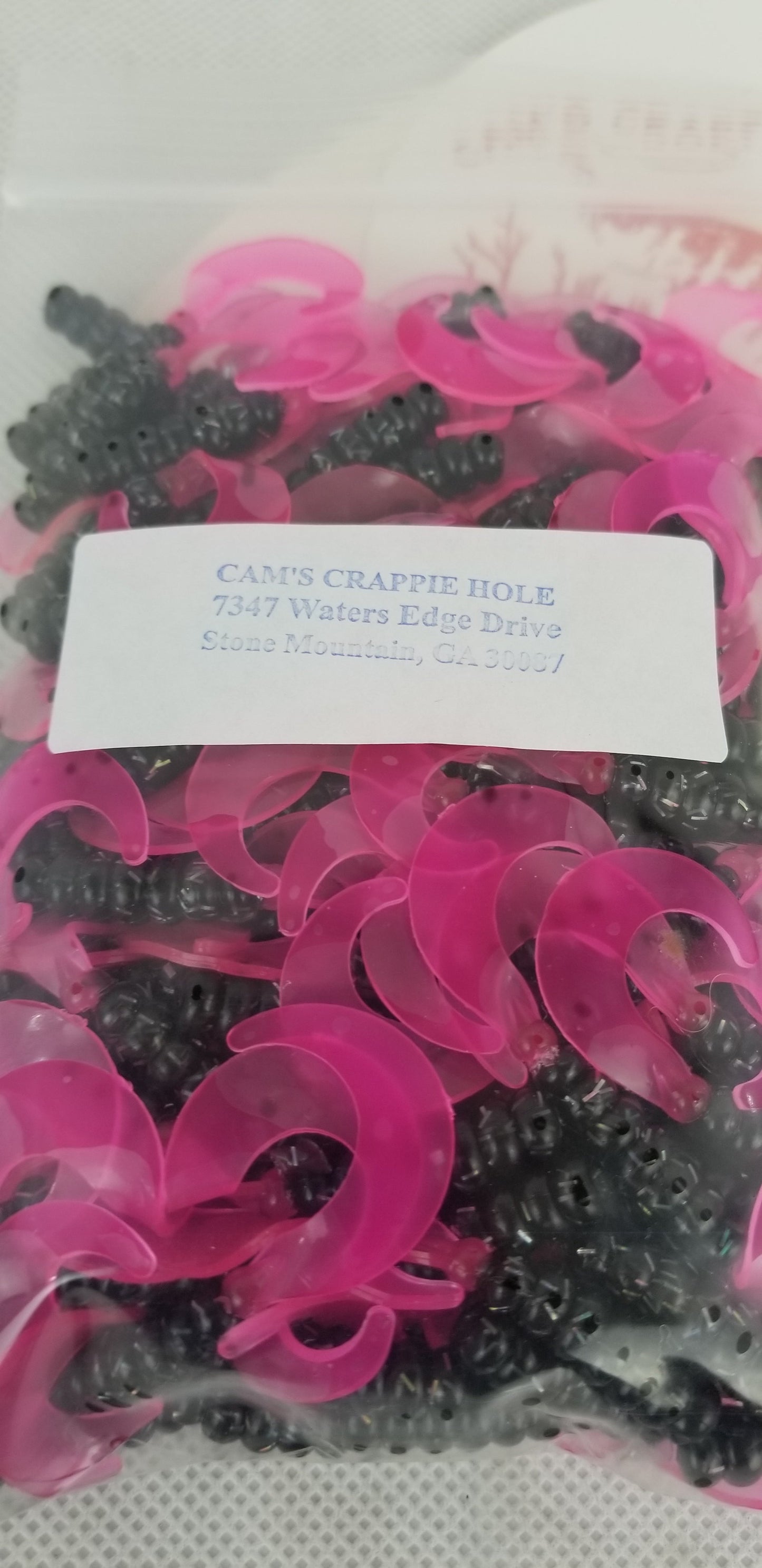 Cam's 2" BLACK BLAZE (HOLOGRAM FLAKE)  Curly Tail Grub 100pc  Crappie Soft Jigs  [A Cam's Exclusive]