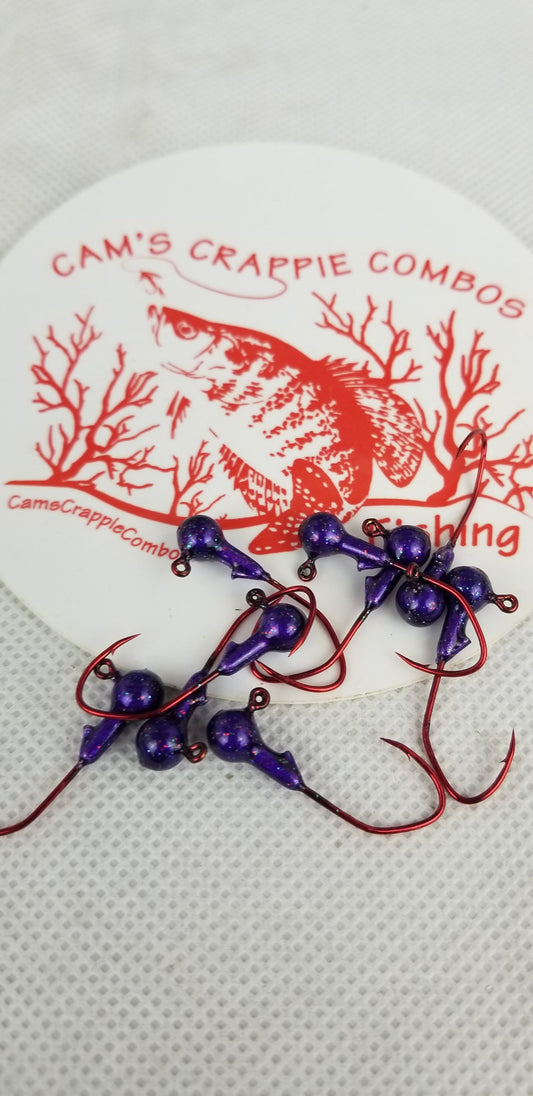 35 pk. 1/32 oz. Cam's "PURPLE PASSION" Painted jigs with Collar and #2 Red Chrome "NASTY BEND HOOK"