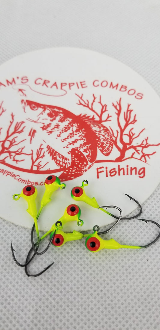 Cam's 30ct.  Honey Chartreuse (1/8 #2  Nasty Bend Hook) Life Like Double Paint Jig Head