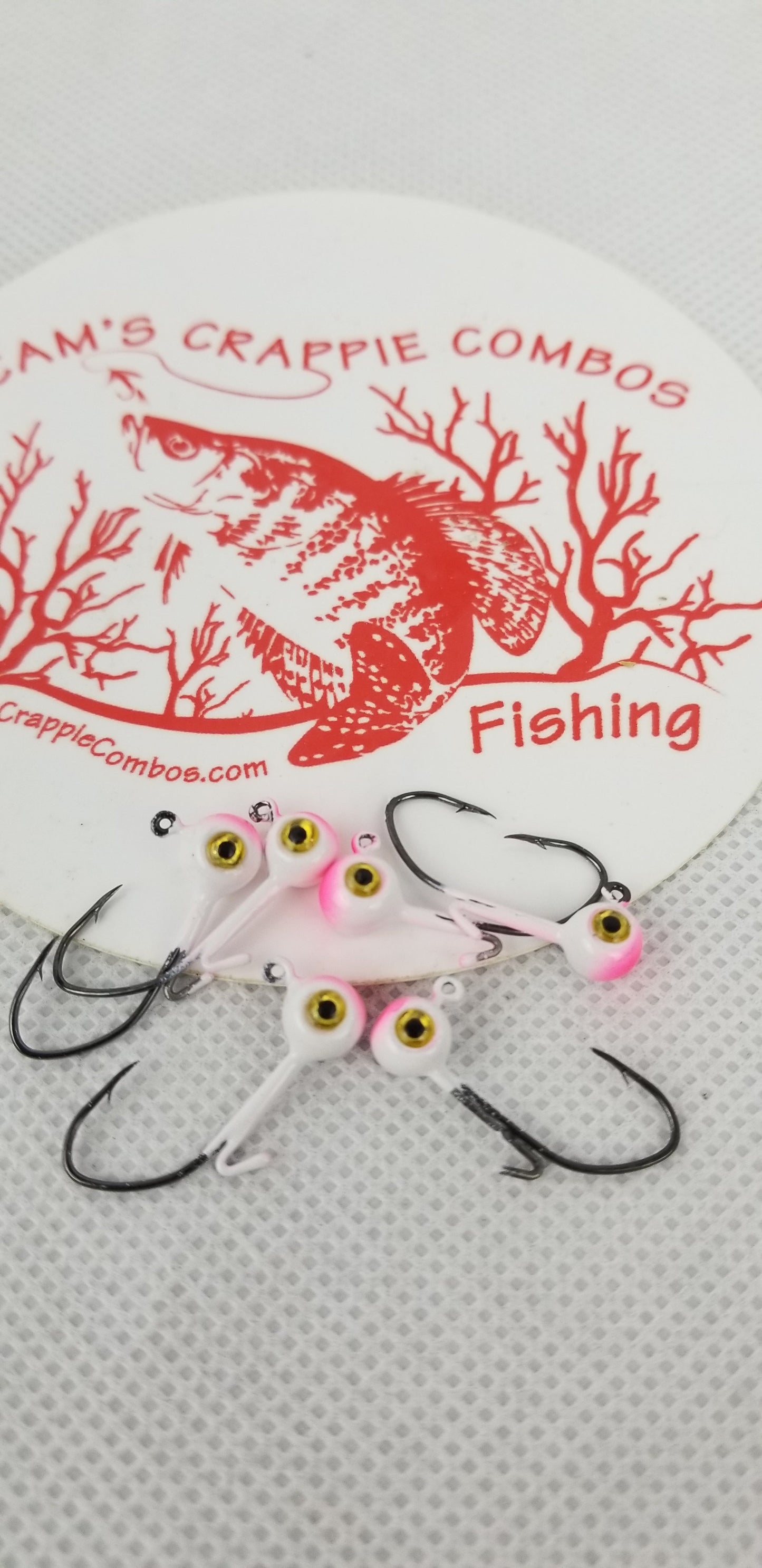 Cam's 20ct. Premium White & Pink (1/16 #4 Nasty Bend Hook) Holographic Life Like Double Paint Jig Head
