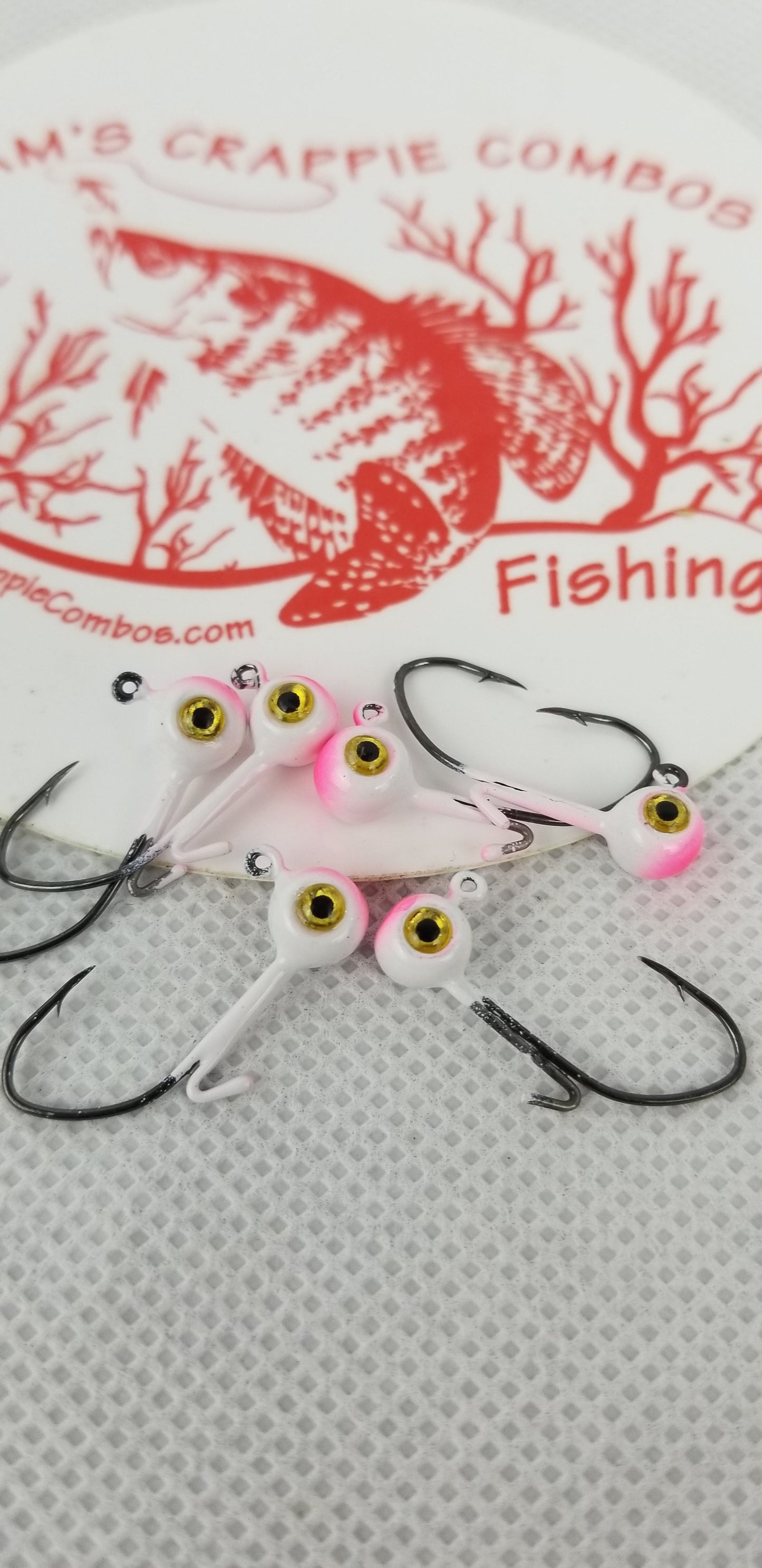 Cam's 20ct. Premium White & Pink (1/16 #4 Nasty Bend Hook) Holographic Life Like Double Paint Jig Head