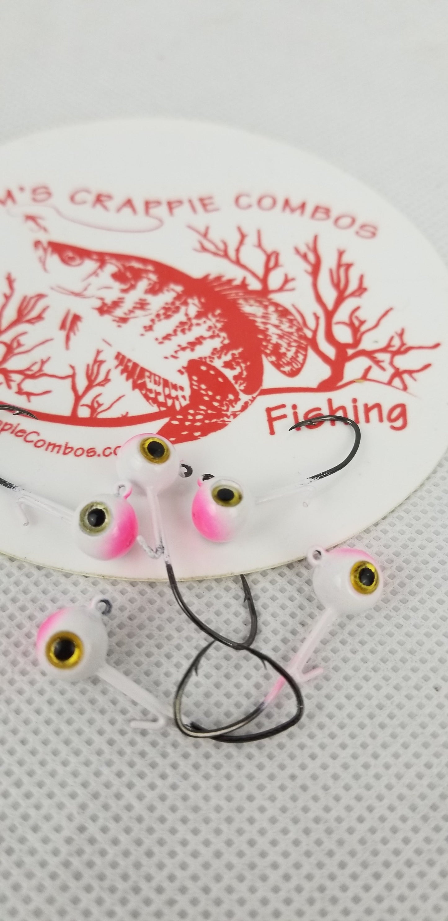 Cam's 20ct. Premium White & Pink (1/16 #4 Nasty Bend Hook) Holographic Life Like Double Paint Jig Head
