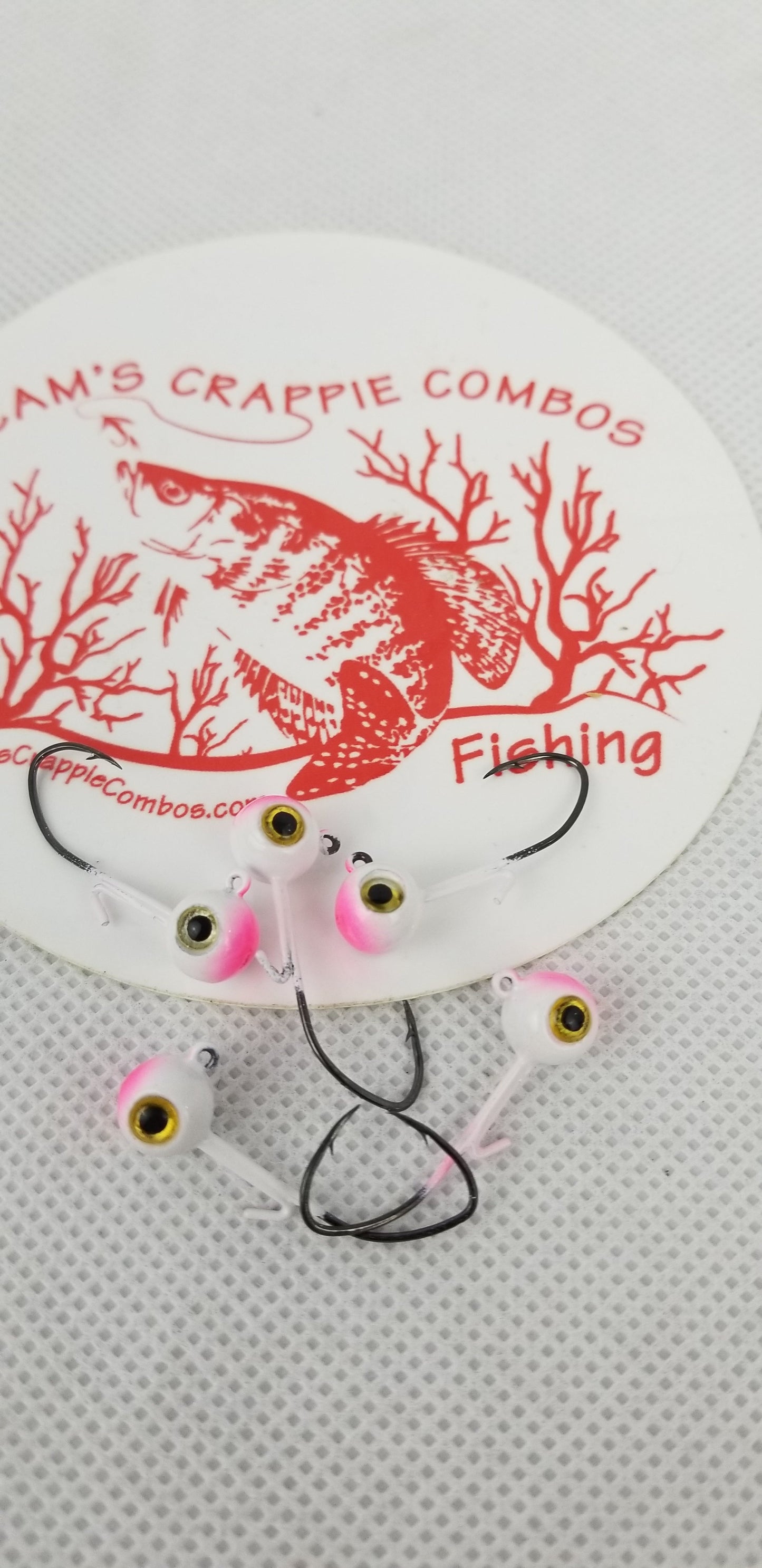 Cam's 20ct. Premium White & Pink (1/16 #4 Nasty Bend Hook) Holographic Life Like Double Paint Jig Head