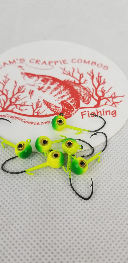 Cam's 20ct. Premium Honey Chartreuse (1/8 #2 Nasty Bend Hook) Holographic Life Like Double Paint Jig Head