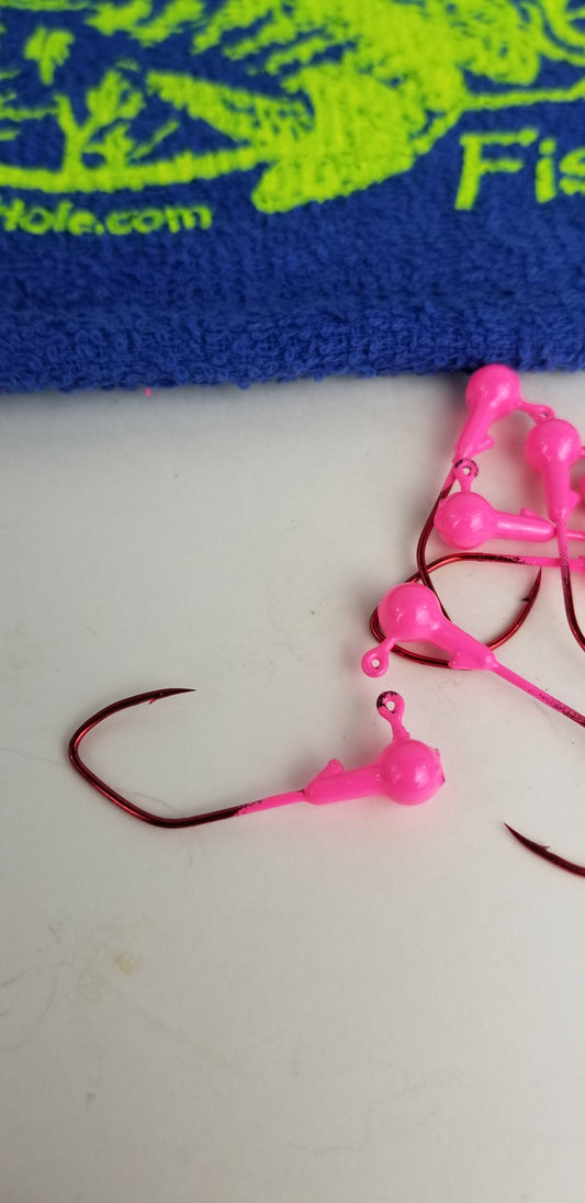 25ct.- 1/16oz. Painted Cam's DIESEL BUILT "Hot Pink" Head w/ 1/0 Deadly Red Hooks (Chemically Sharpened)