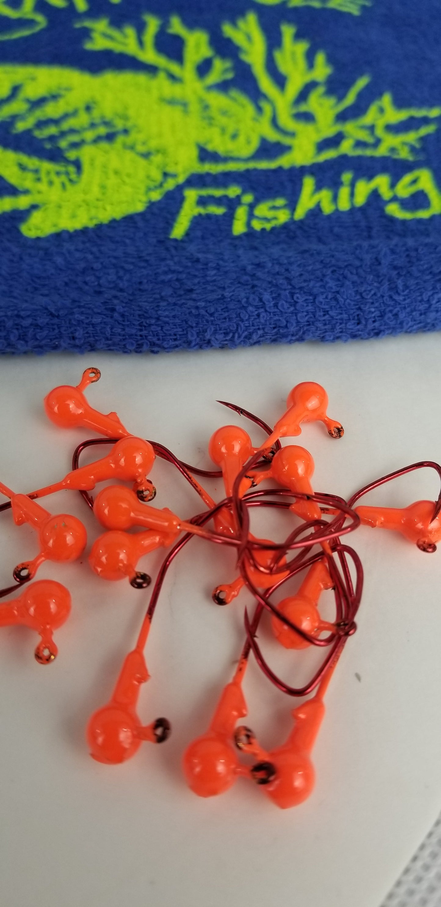 25ct.- 1/16oz. Painted Cam's DIESEL BUILT "Bright Orange" Head w/ 1/0 Deadly Red Hooks (Chemically Sharpened)