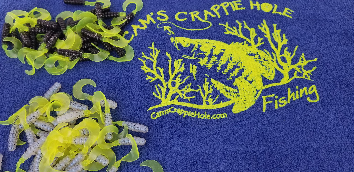 Cam's 2"(HOLOGRAM FLAKE) RED BLACK & CHARTREUSE/MONKEY MILK & CHARTREUSE 100pc (SPLIT SET) Curly Tail Crappie Soft Jigs [A Cam's Exclusive]