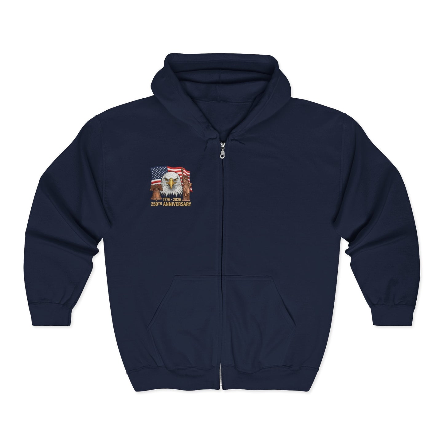 250th Anniversary Eagle Flag Full-Zip Hoodie – 1776–2026 Patriotic Zip-Up