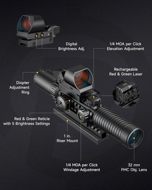 PINTY Nova 4-in-1  3-9x32 Rifle Scope Combo
