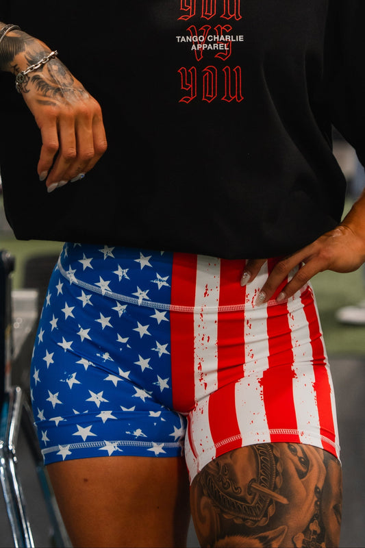 Women's High Waisted Seamless Front Compression Training Shorts | Stars & Stripes