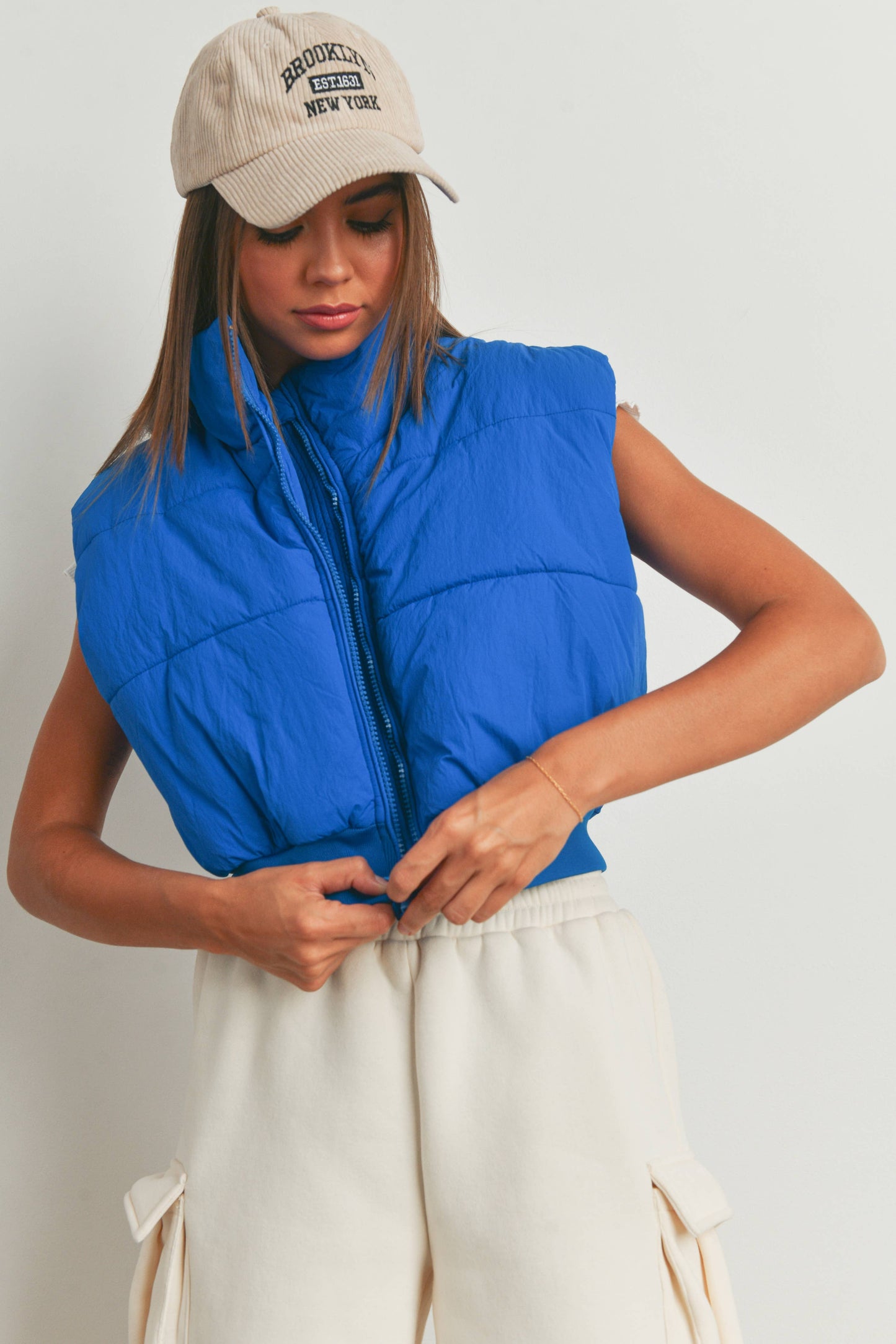 Royal Blue Crop Puffer Vest