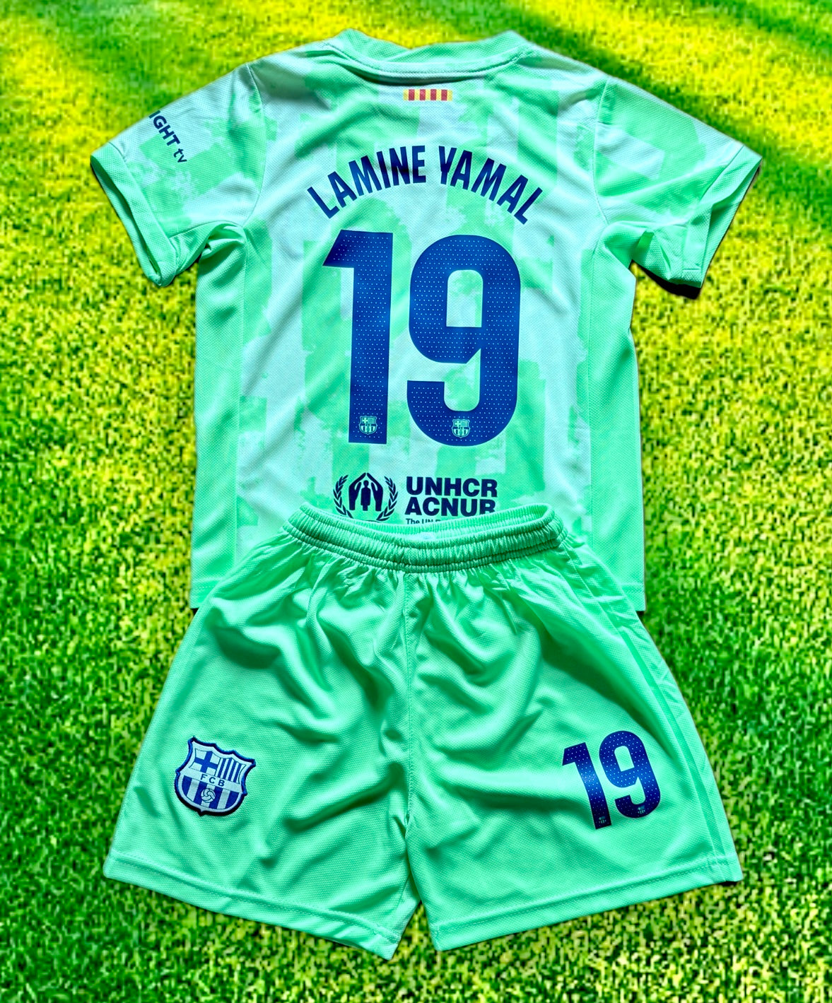 Lamine Yamal Green Kids Barcelona Soccer Jersey Kit