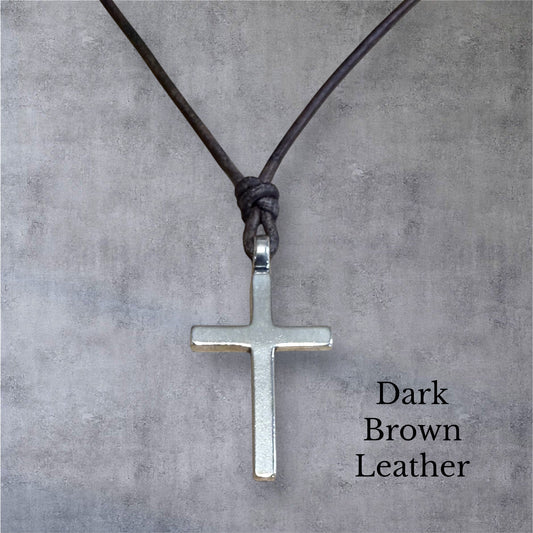 Classic Cross Necklace - Sterling Silver on Leather Cord
