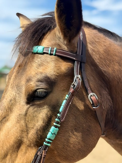 Turquoise Rawhide Dark Leather Browband Headstall