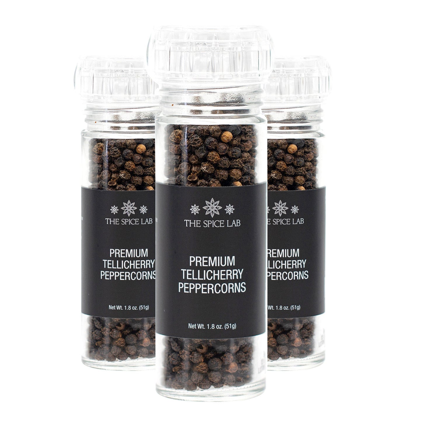 Premium Tellicherry Peppercorns with Grinder 3 Pack