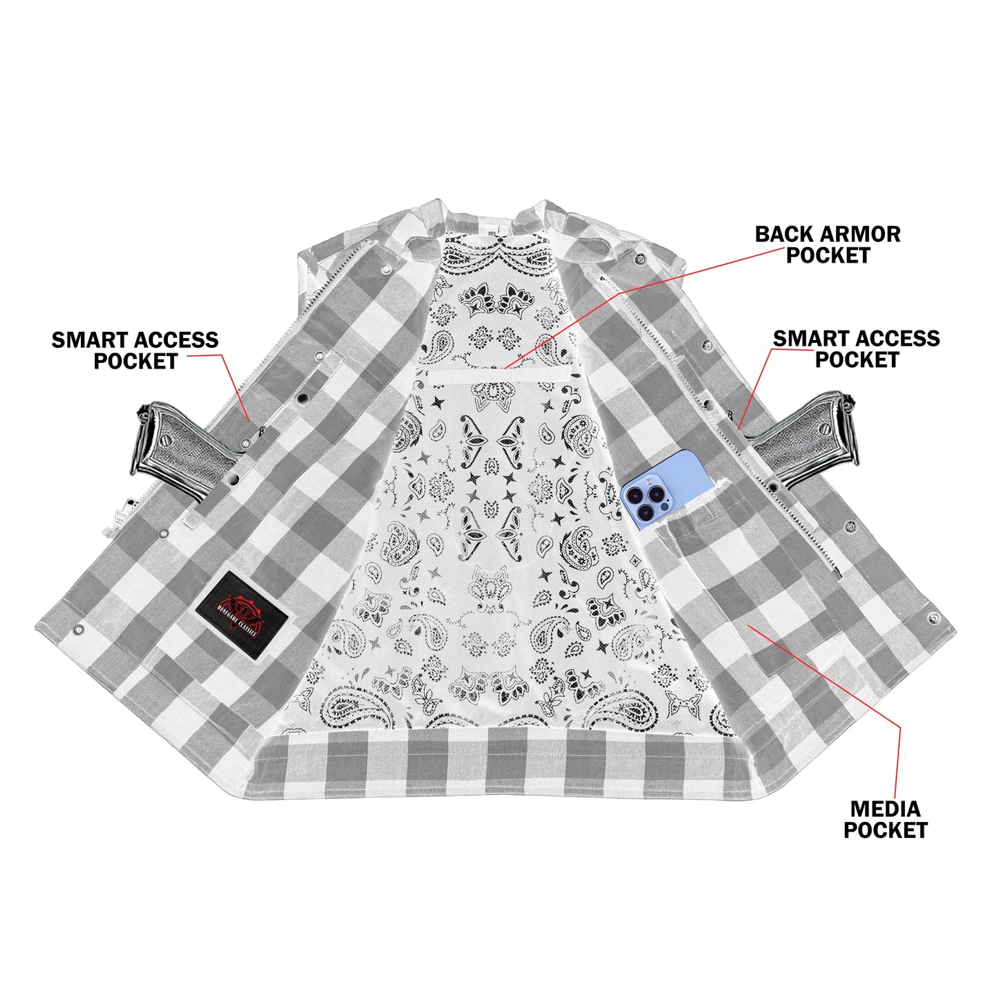Scarlet Fury™ Mens Flannel Motorcycle Textile Vest