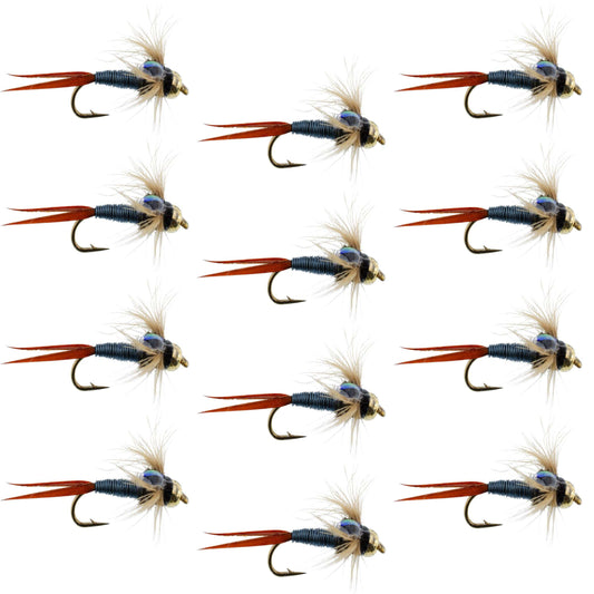 Bead Head Metallic Blue Copper John Nymph - 1 Dozen Fly Fishing Flies - Hook Size 10