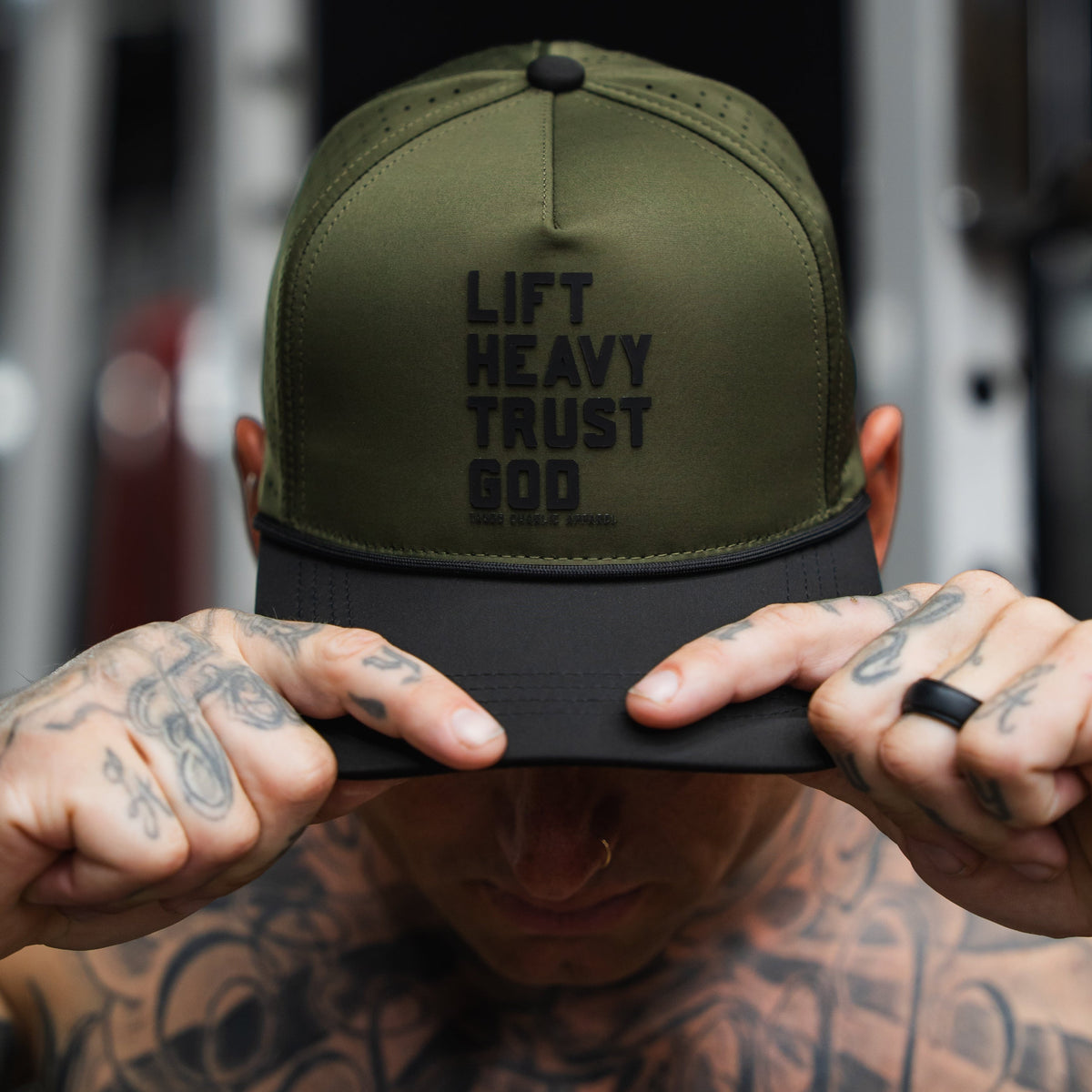Lift Heavy. Trust God. Hydro - OD Green Snapback Hat