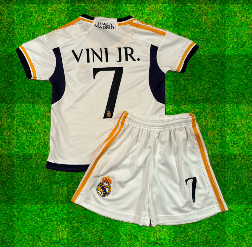 Vini Jr Kids Jersey White/Gold Real Madrid Youth and Toddler Sizes