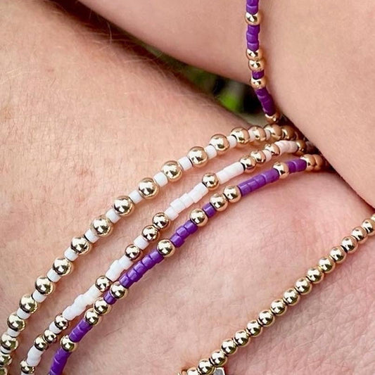 14K Gold Filled 2mm White & 3mm Solid Gold Bead Bracelet