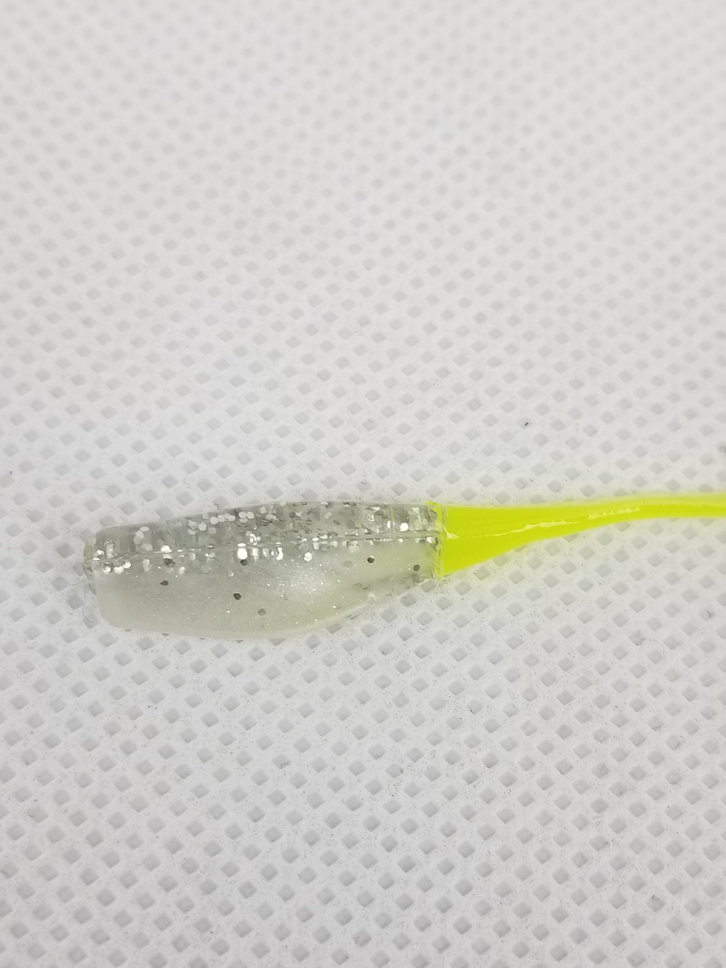 Cam's 2"(HOLOGRAM FLAKE)  Stinger Shad 35pc White Knight & Chartreuse Tail Crappie Soft Jigs [A Cam's Exclusive]