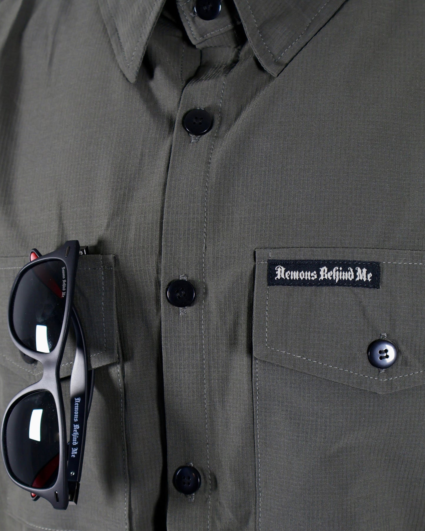 Performance Tech Gun Metal Hybrid Button Up Shirt (Hidden Snap Collars)