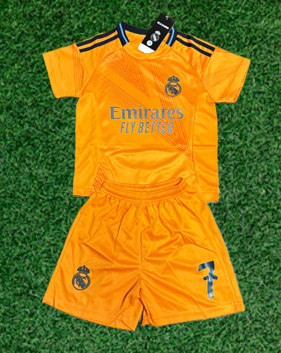 Ronaldo 7 Real Madrid Away Orange 3rd Jersey Toddler/Youth Soccer Jersey Kids Kit