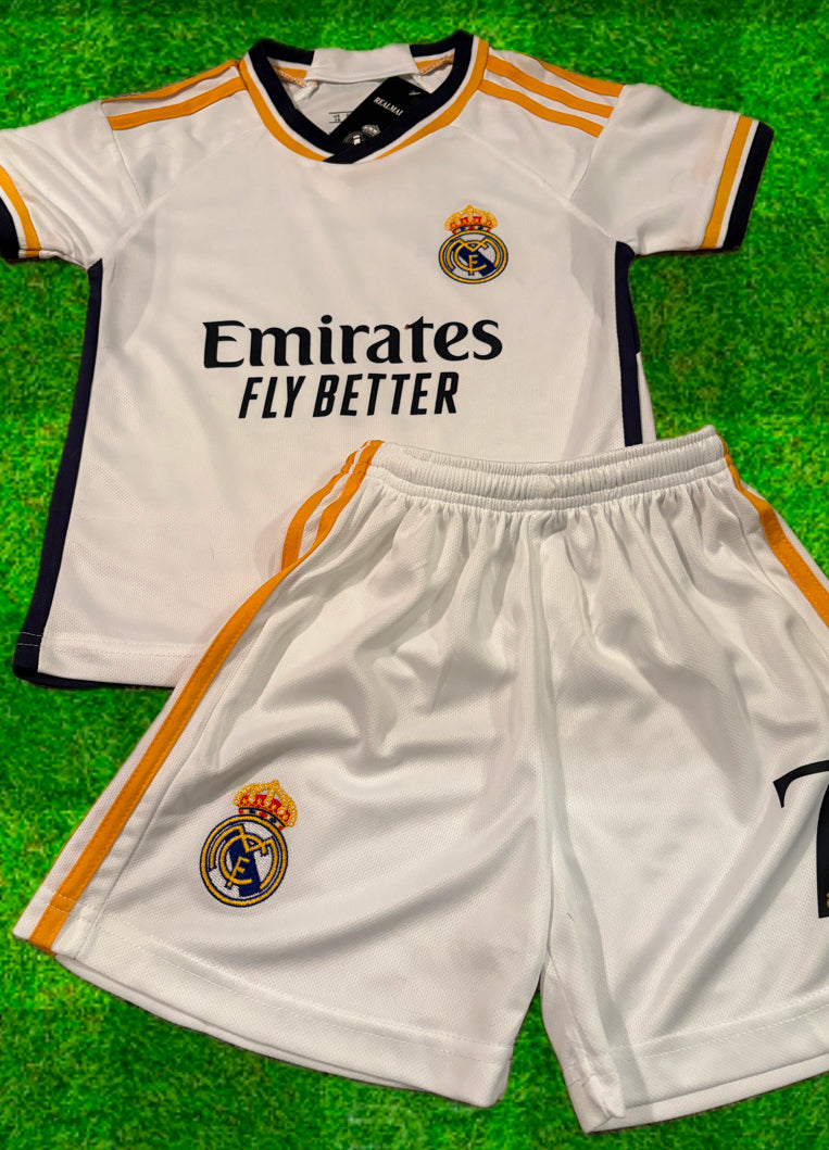 Vini Jr Kids Jersey White/Gold Real Madrid Youth and Toddler Sizes