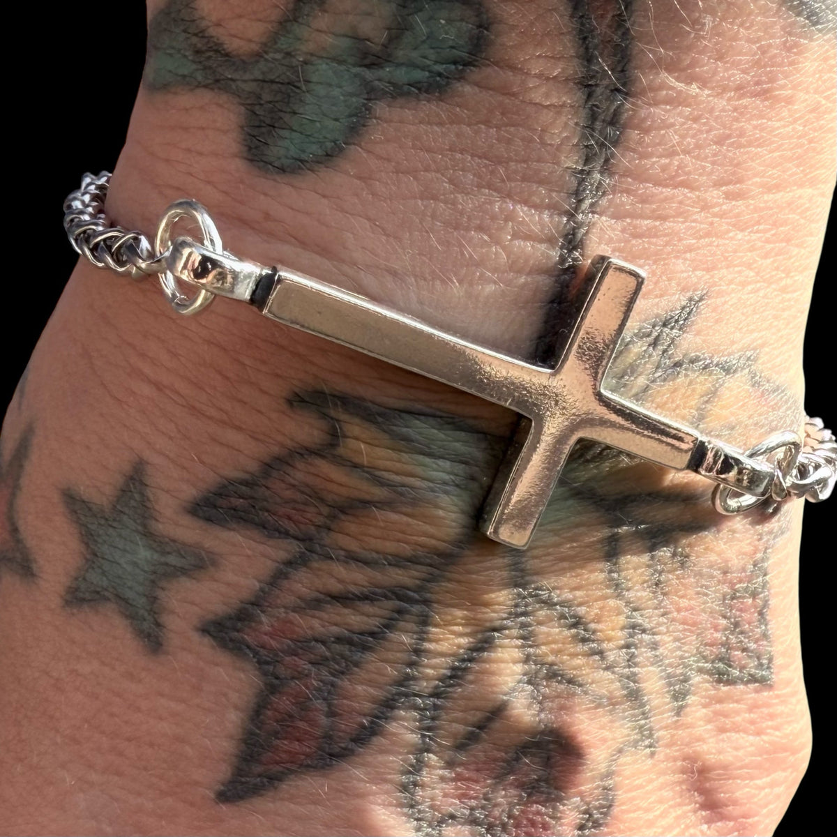 FAITH Classic Cross Bracelet - Sterling Silver on Stainless Steel Chain