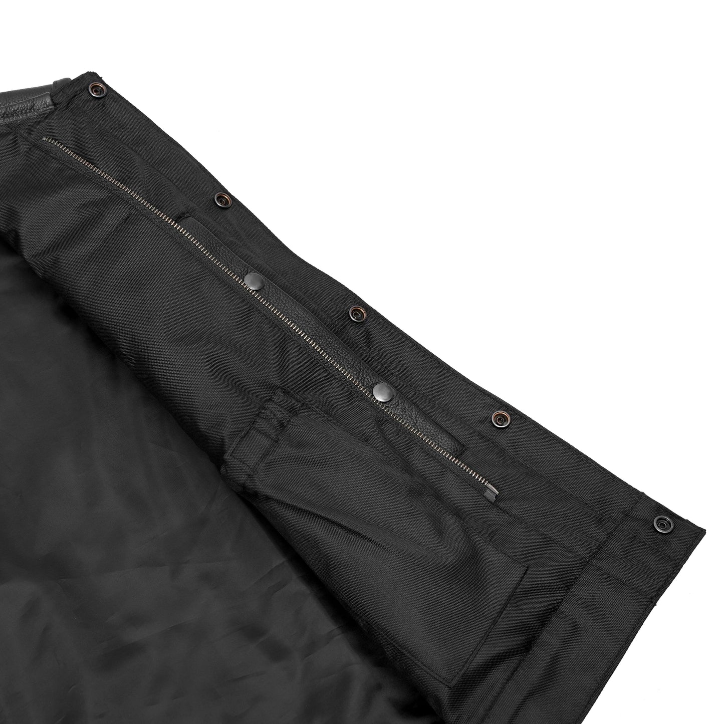Highway Jack Men's Black Leather Motorcycle Vest Scoop Neck & Snap-Closure Pockets