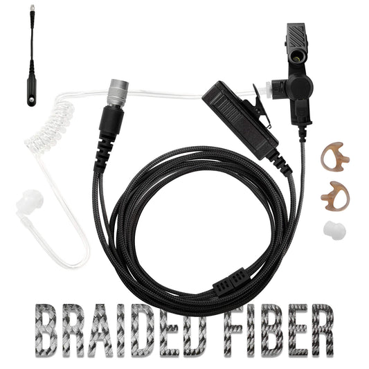 Tactical Braided Fiber Mic & Tube Earpiece Kit w/ Quick Disconnect (Hirose) Connector - BaoFeng: UV9G, UV9R, UV9R Plus, UV9R Pro, BF-A58, BF-558, BF-N9, UV-XR, GT-3WP, BF-9700, UV-5S, BF-R760, UV-82WP