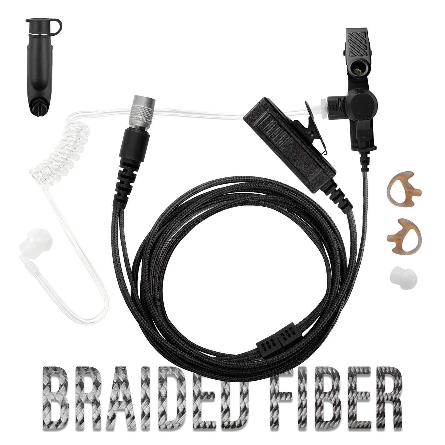 Tactical Braided Fiber Mic & Tube Earpiece Kit w/ Quick Disconnect (Hirose) Connector - Motorola/Ailunce/Retevis/HYT/: EX500, EX560-XLS, EX600/XLS, GP328/GP338PLUS, GP344/338, HD1, HD2, Siyata, Simoco & More
