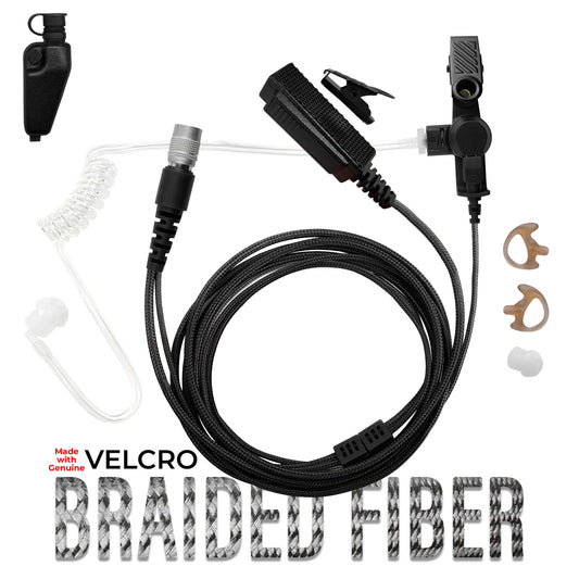 Velcro Tactical Mic & Earpiece Braided Fiber Kit w/ Quick Disconnect (Hirose) - EF Johnson VP5000 VP6000 VP8000 Series