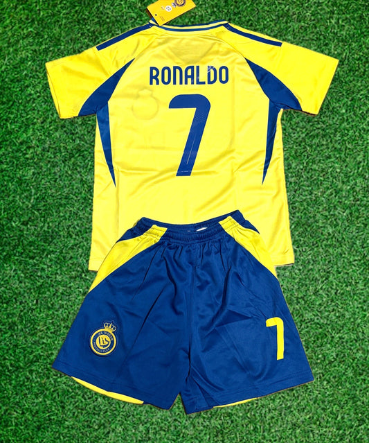 Ronaldo Yellow Al Nassr Kids Away Soccer Jersey Kit Youth Toddler Sizes