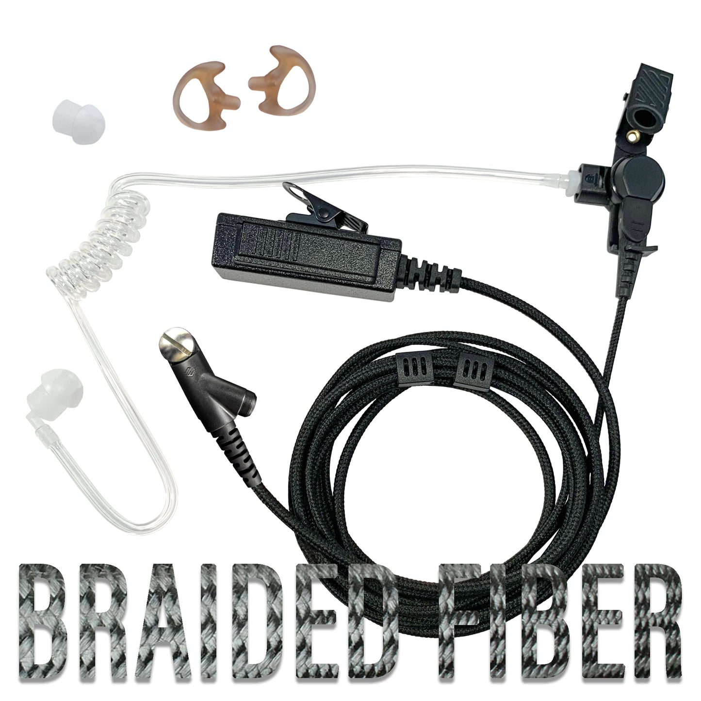 Tactical Braided Fiber Mic & Tube Earpiece Kit - Hardwired Harris: XL-150/P, XG-100/P, XL-185/P/Pi, XL-200/P/Pi, XL-400