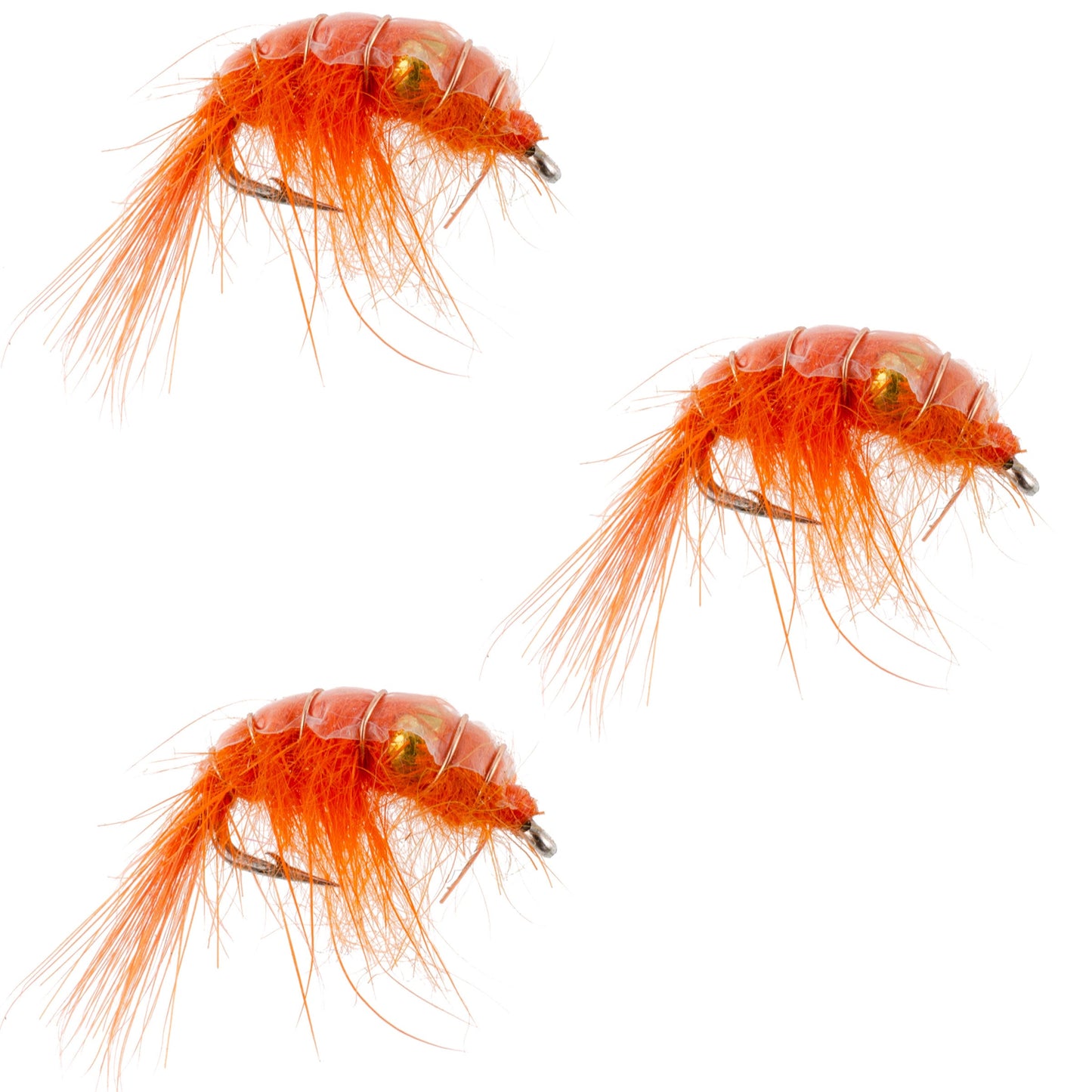 3 Pack Orange Beaded Shrimp Scud Pattern - Size 12 - Tailwater Lake Fly Fishing Nymph