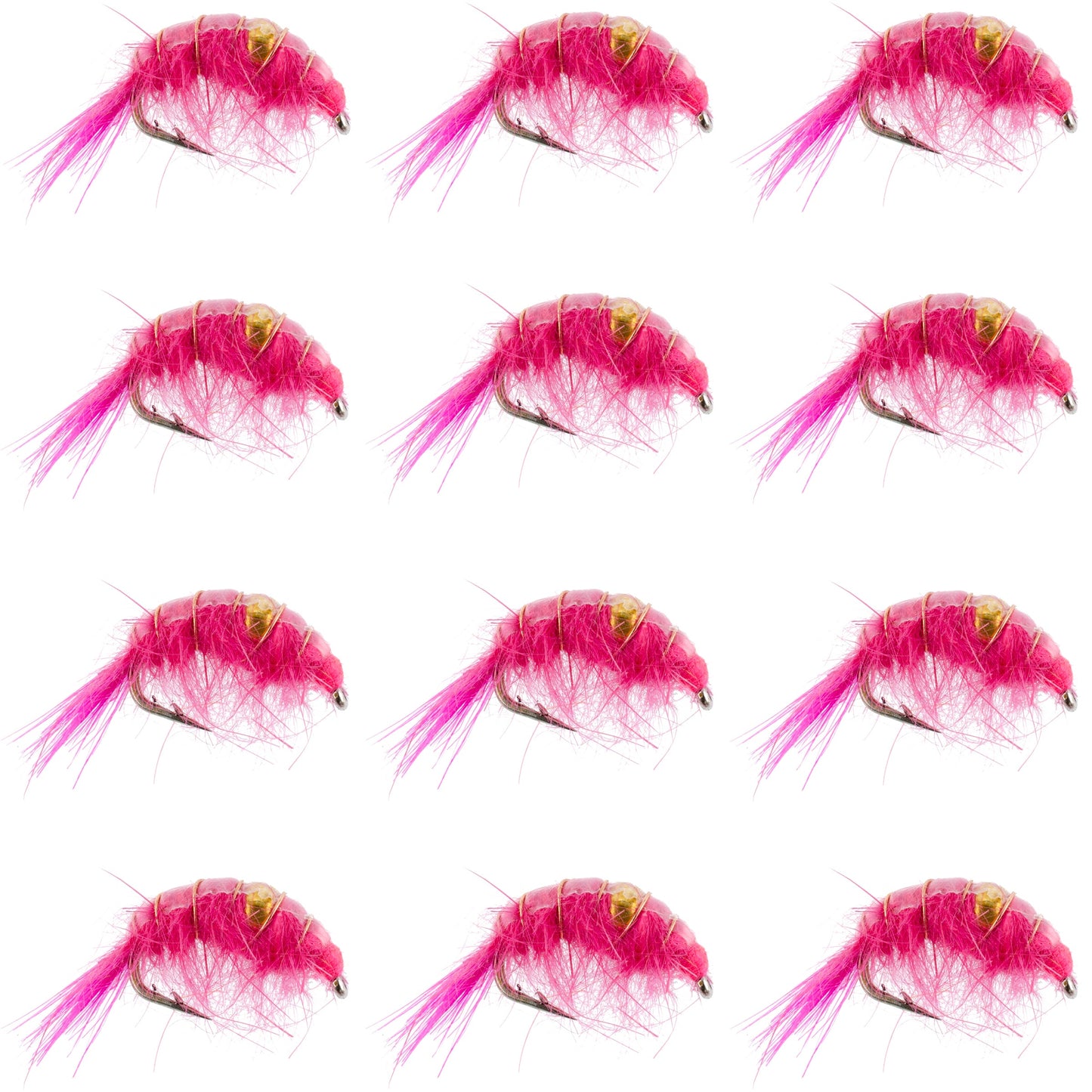 Pink Beaded Shrimp Scud Pattern - 1 Dozen Size 12 - Tailwater Lake Fly Fishing Nymph