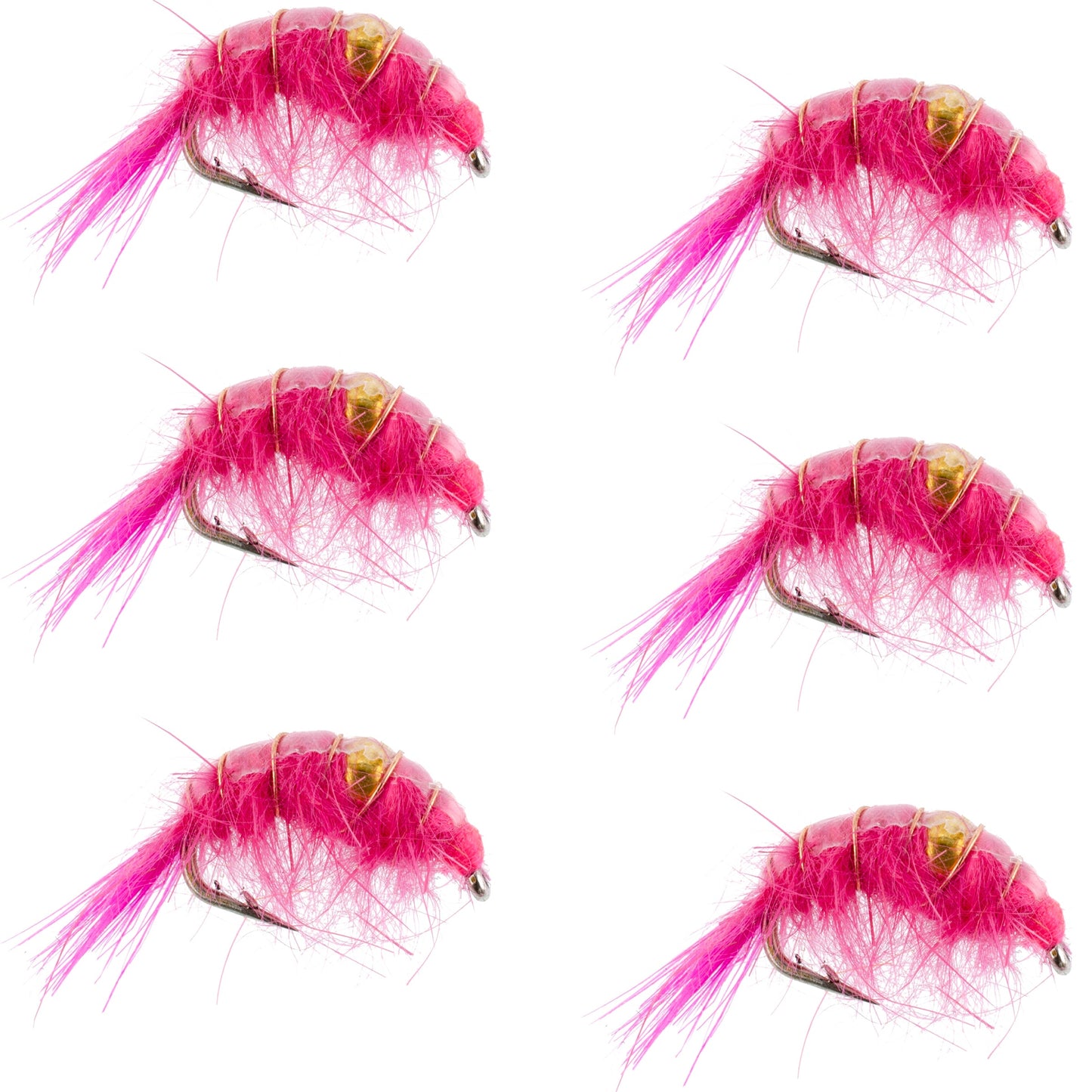 Pink Beaded Shrimp Scud Pattern - 6 Flies - Size 12 - Tailwater Lake Fly Fishing Nymph