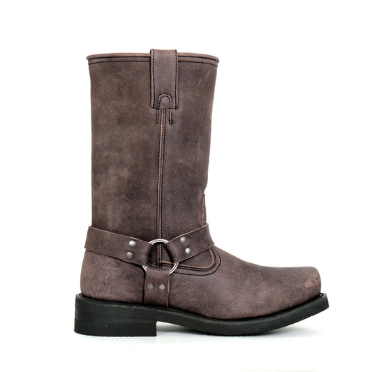 Hot Leathers BTM1003 Men's Stone Wash Brown 11-inch Tall Harness Leather Boots