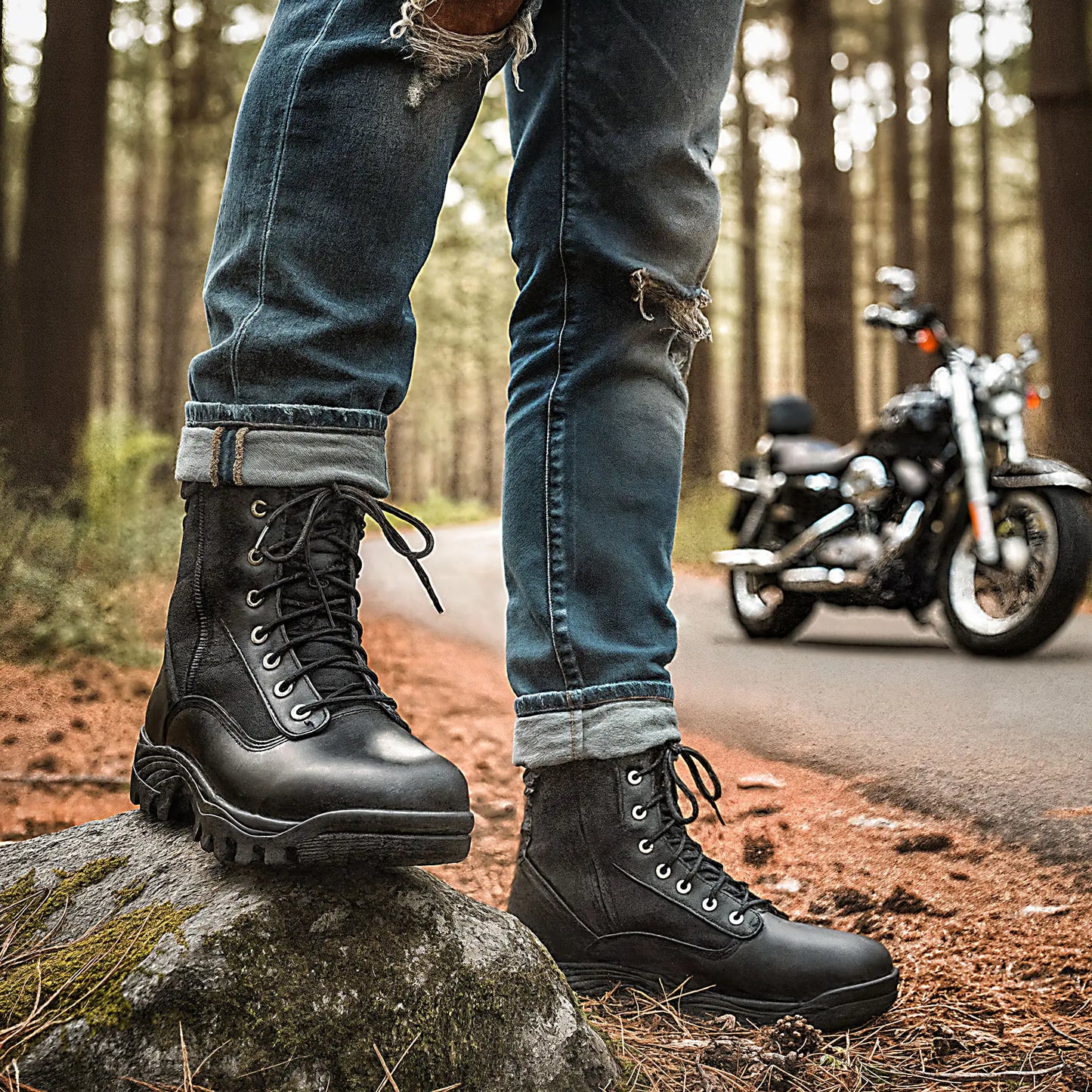 Hot Leathers Men's Black Leather Swat Style Lace Up Boots with Zippers BTM1012