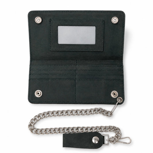 BWC238 Matte Black Biker Leather Wallet with Chain