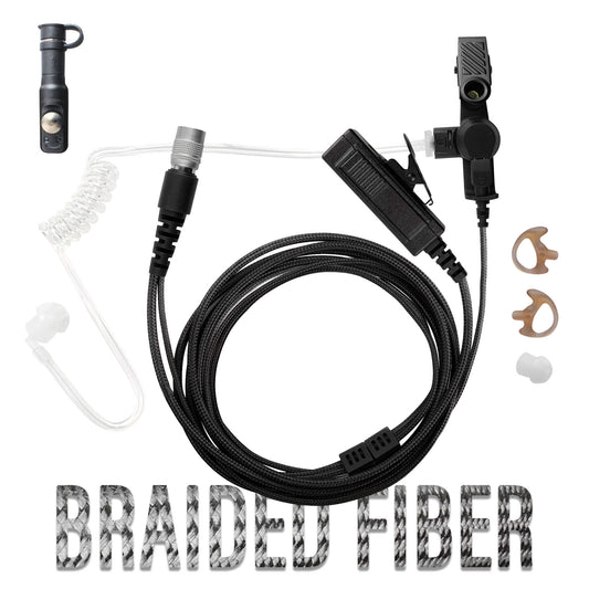 Tactical Braided Fiber Mic & Tube Earpiece Kit w/ Quick Disconnect (Hirose) Connector - Harris HDP150, HDP100 Momentum & More