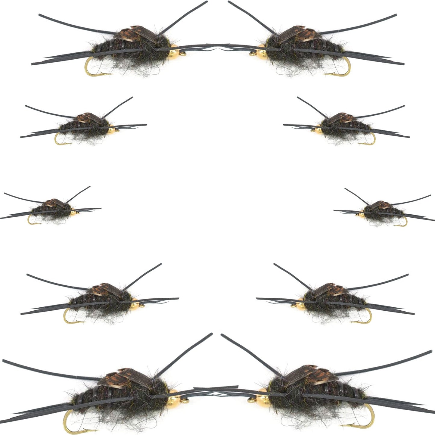 Basics Collection - Kaufmann's Black Stonefly Nymph Assortment - 10 Bead Head Rubber Legs Wet Flies - 2 Each Hook Sizes 4, 6, 8, 10, and 12
