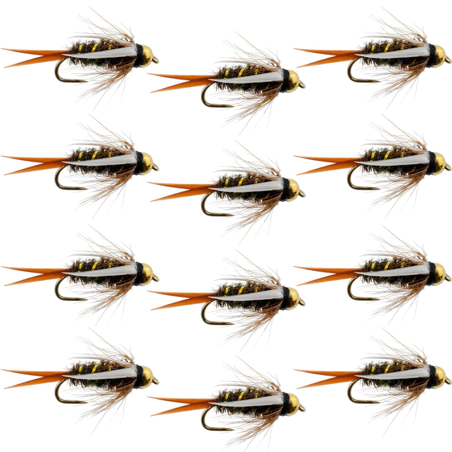 Barbless Bead Head Prince Nymph Fly Fishing Flies - 1 Dozen Flies Hook Size 12